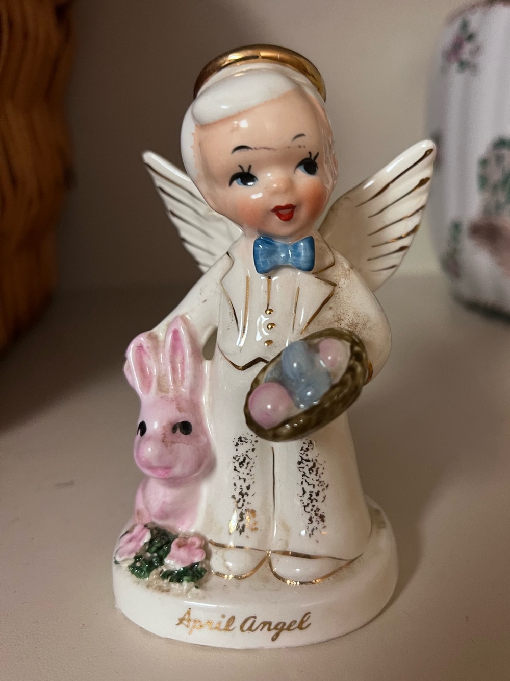1956 Napco April month birthday year angel bunny rabbit Easter Eggs holiday